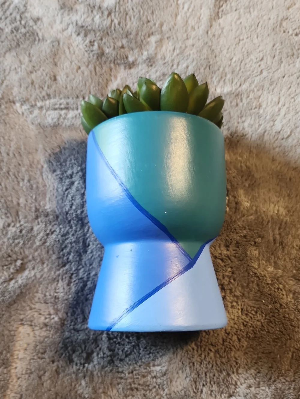 Hand Painted Face Pot, with fake plants!